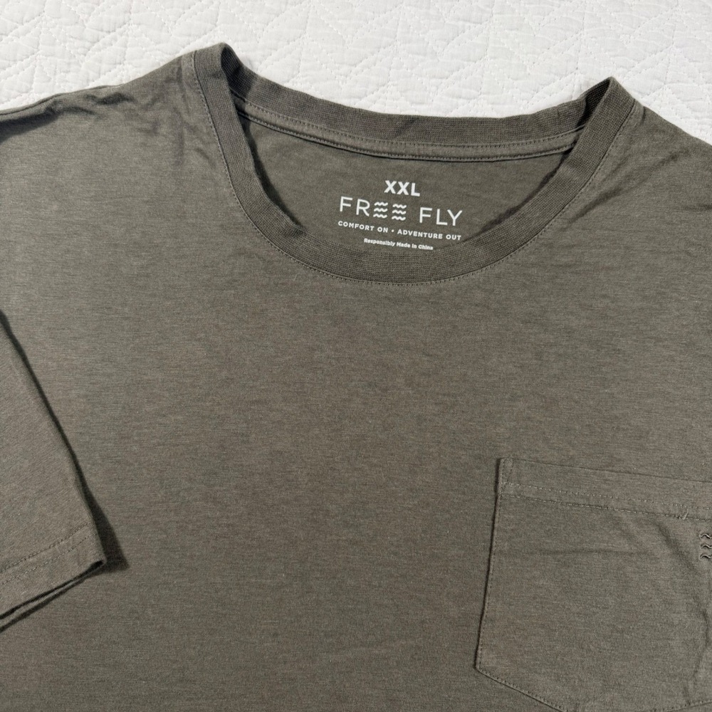 Free Fly Mens Bamboo Heritage Pocket Tee XXL Olive Green Short Sleeve Shirt